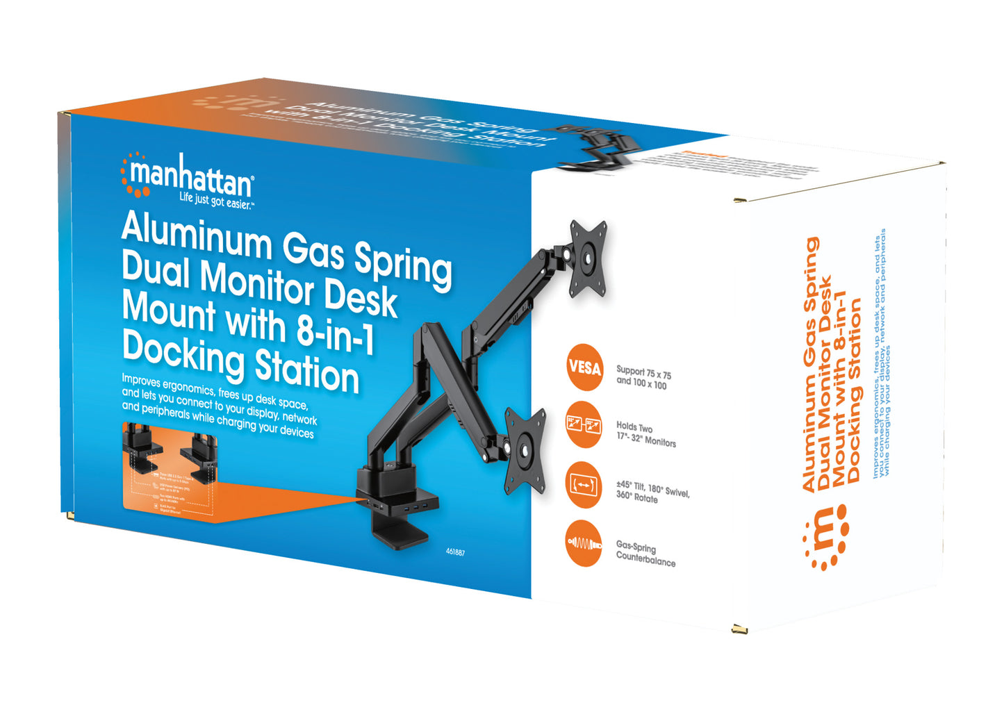 Tischhalterung mit Gasdruckfeder für zwei Monitore & Dockingstation Packaging Image 2
