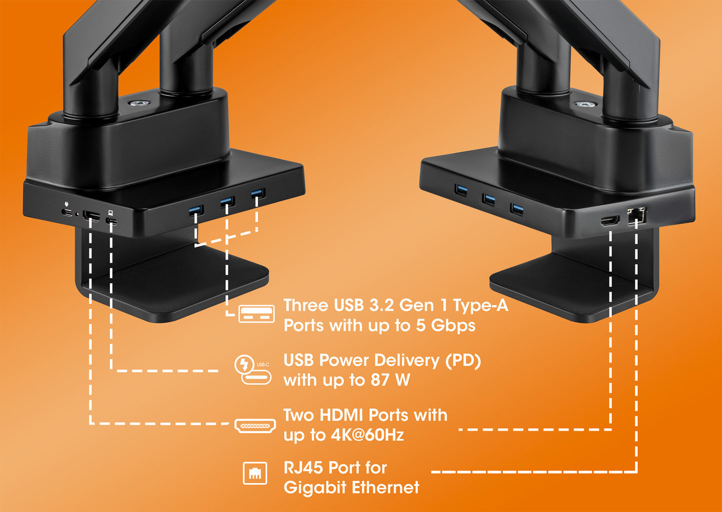 Tischhalterung mit Gasdruckfeder für zwei Monitore & Dockingstation Image 4