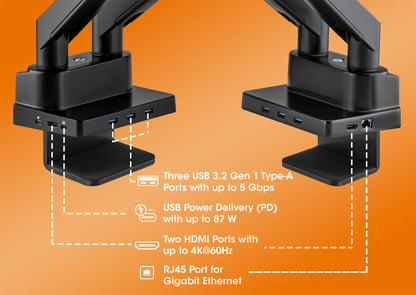 Tischhalterung mit Gasdruckfeder für zwei Monitore & Dockingstation Image 4