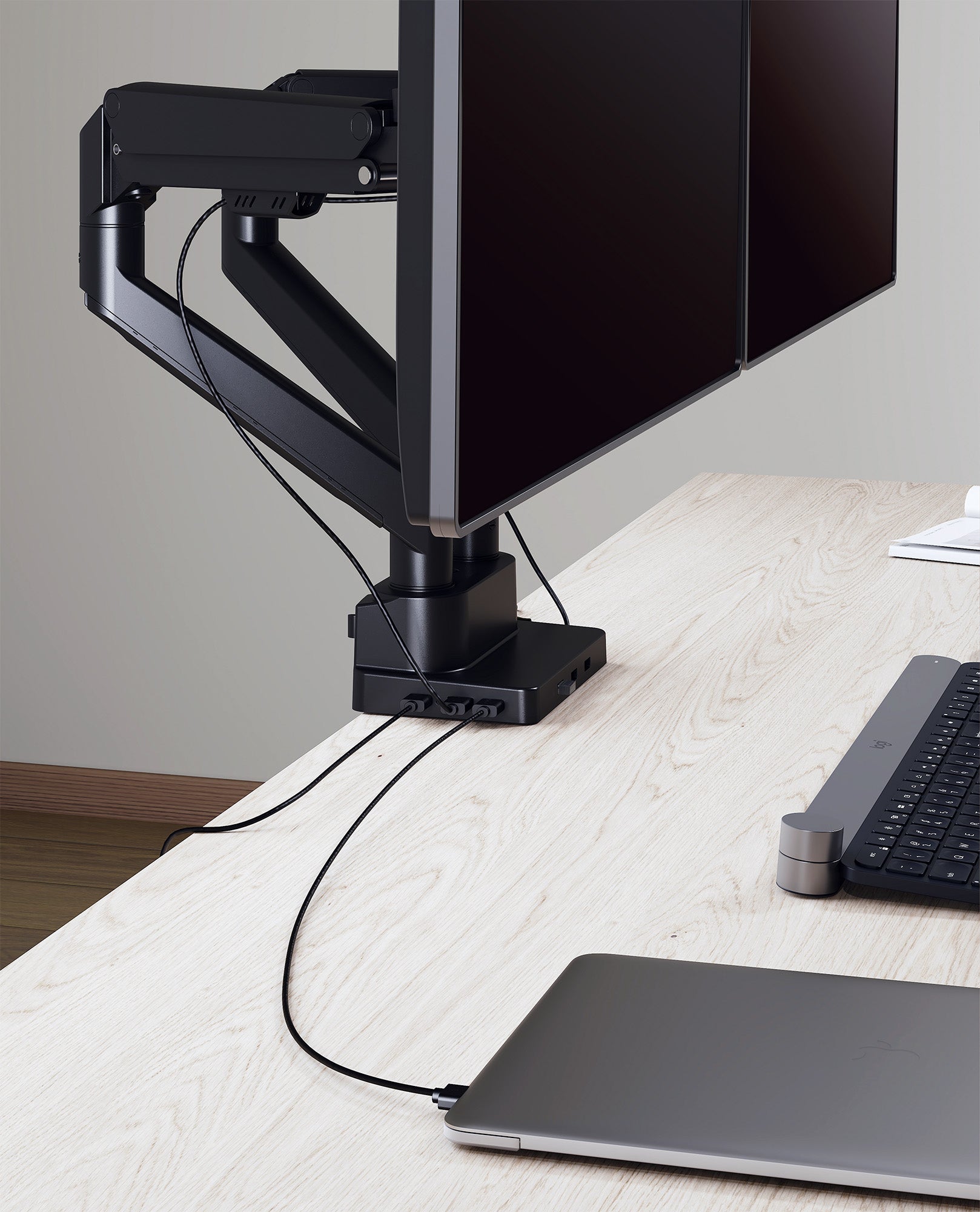 Tischhalterung mit Gasdruckfeder für zwei Monitore & Dockingstation Image 9