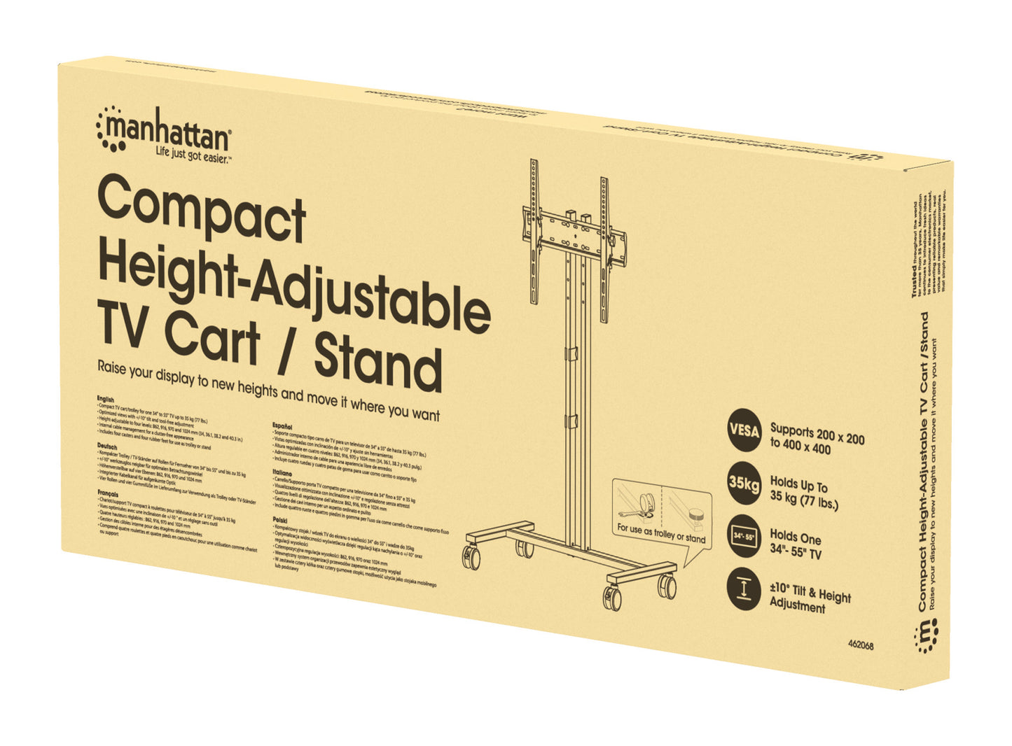 Kompakter TV-Ständer auf Rollen / Standfuß für 34 bis 55 Zoll, neigbar und höhenverstellbar Packaging Image 2