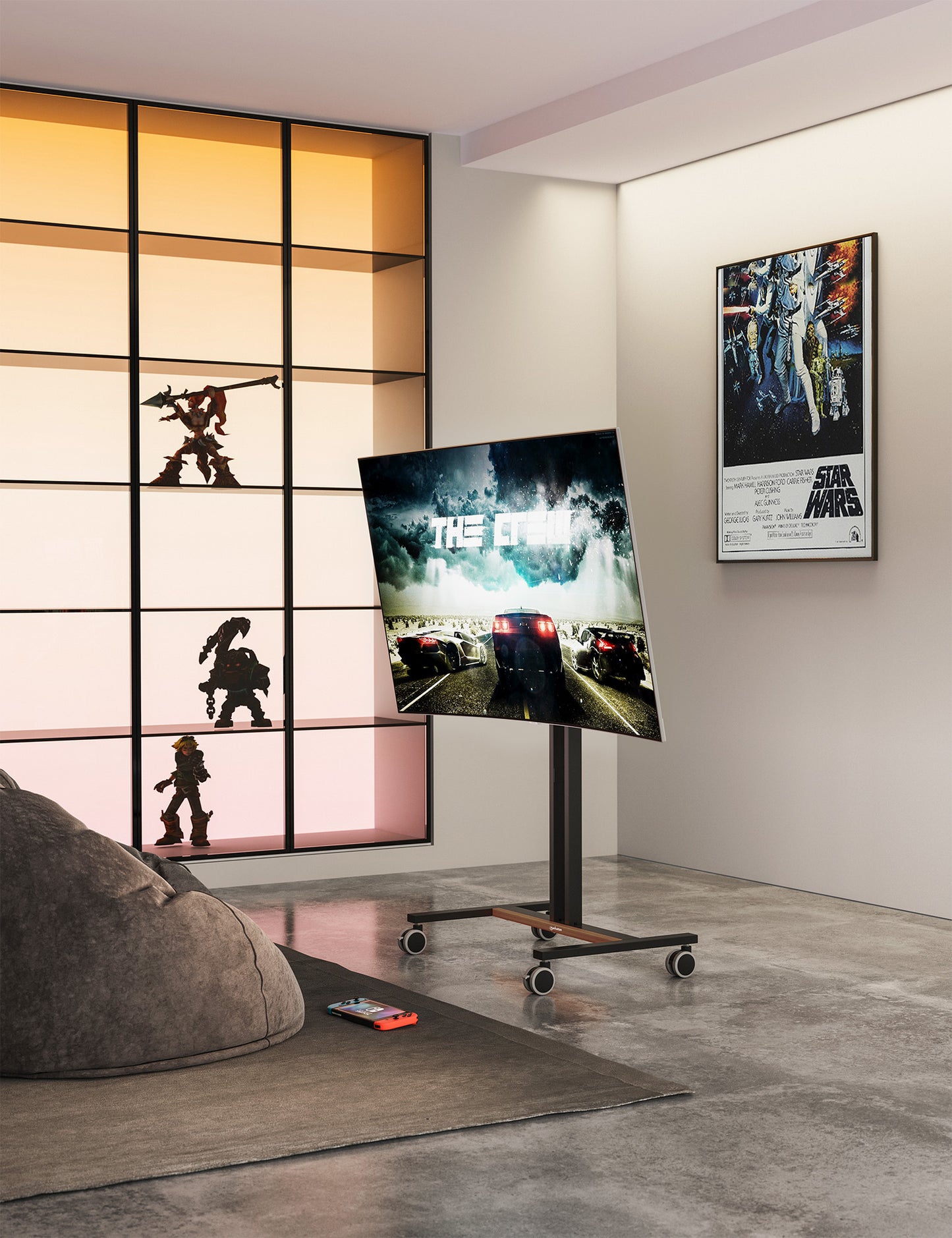 Kompakter TV-Ständer auf Rollen / Standfuß für 34 bis 55 Zoll, neigbar und höhenverstellbar Image 5