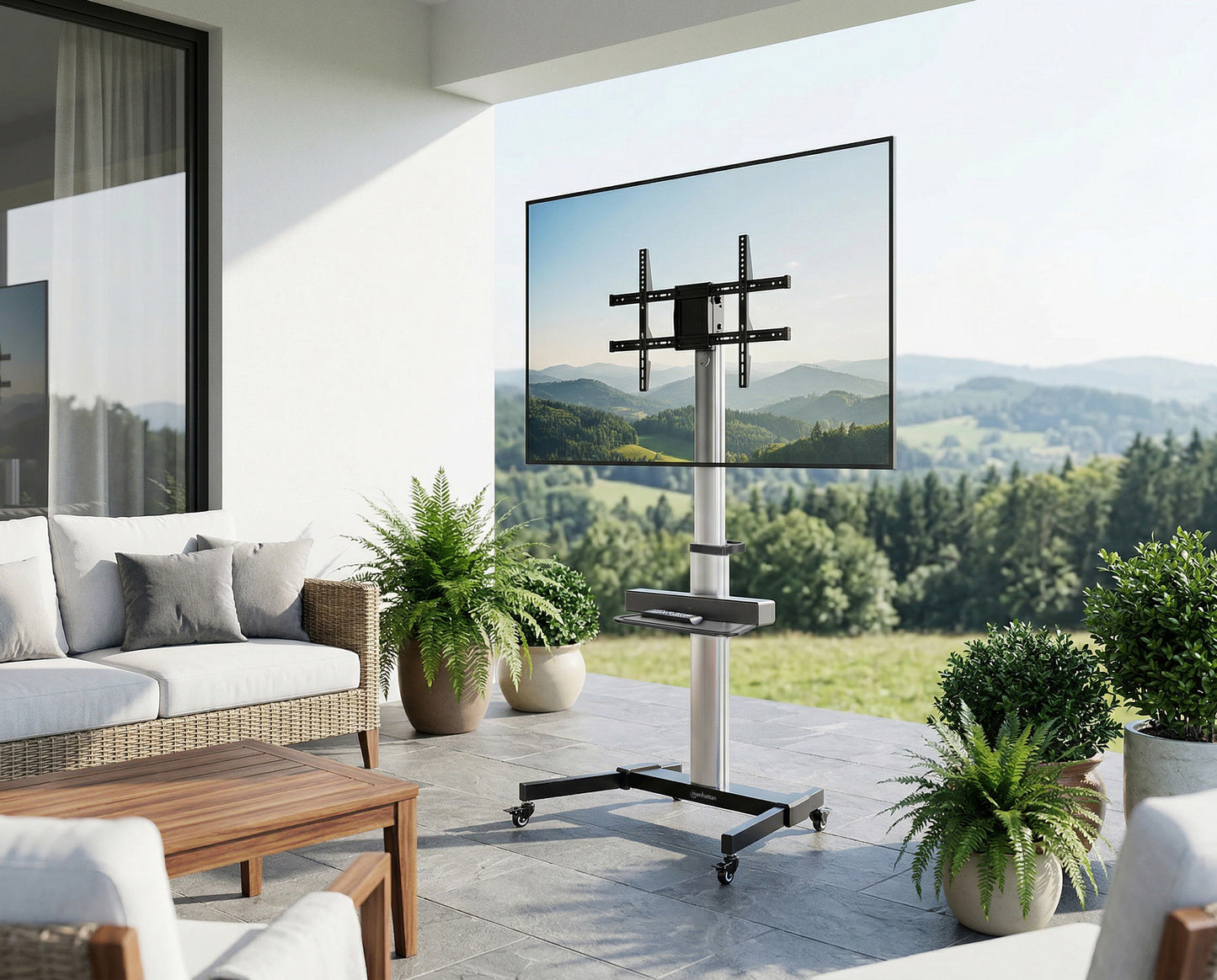 Multimedia TV-Ständer auf Rollen für 37 bis 86 Zoll, neigbar, rotierbar und höhenverstellbar Image 15