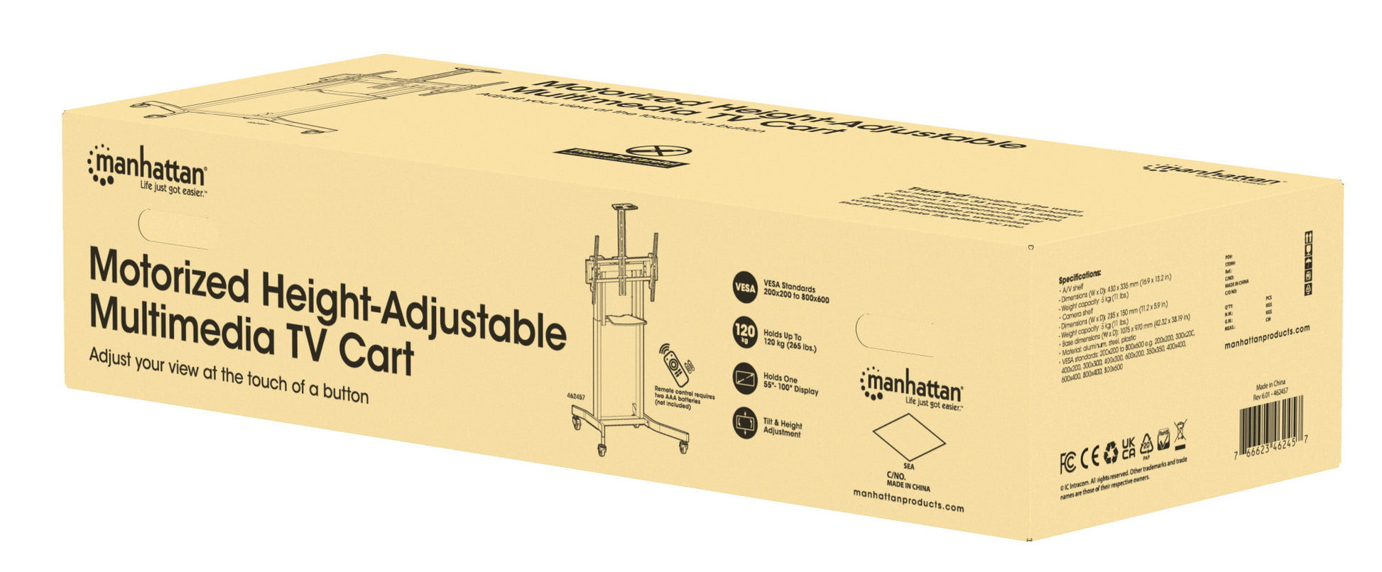 Motorisierter Multimedia TV-Ständer auf Rollen für 55 bis 100 Zoll, elektrisch höhenverstellbar Packaging Image 2