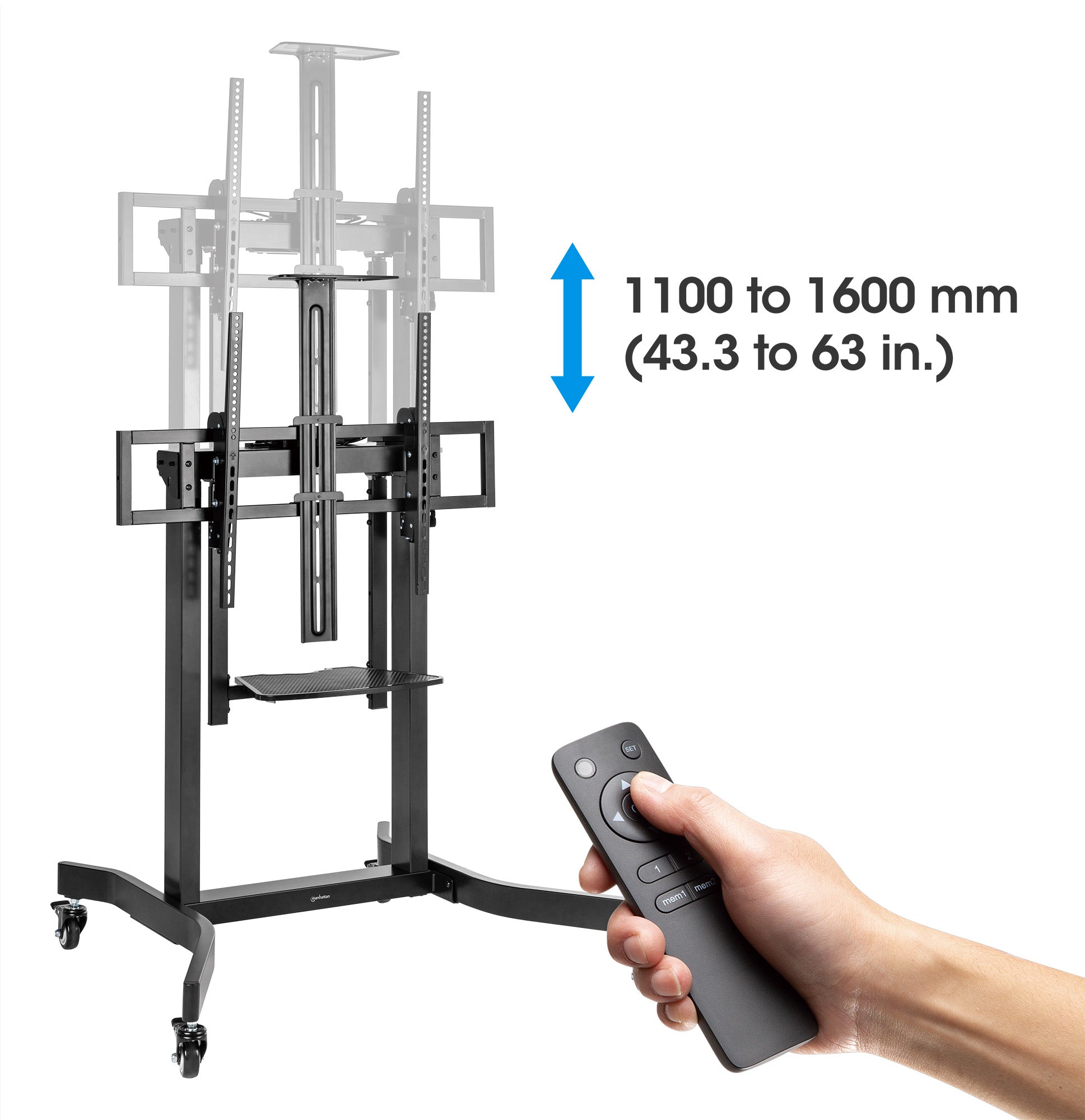 Motorisierter Multimedia TV-Ständer auf Rollen für 55 bis 100 Zoll, elektrisch höhenverstellbar Image 8