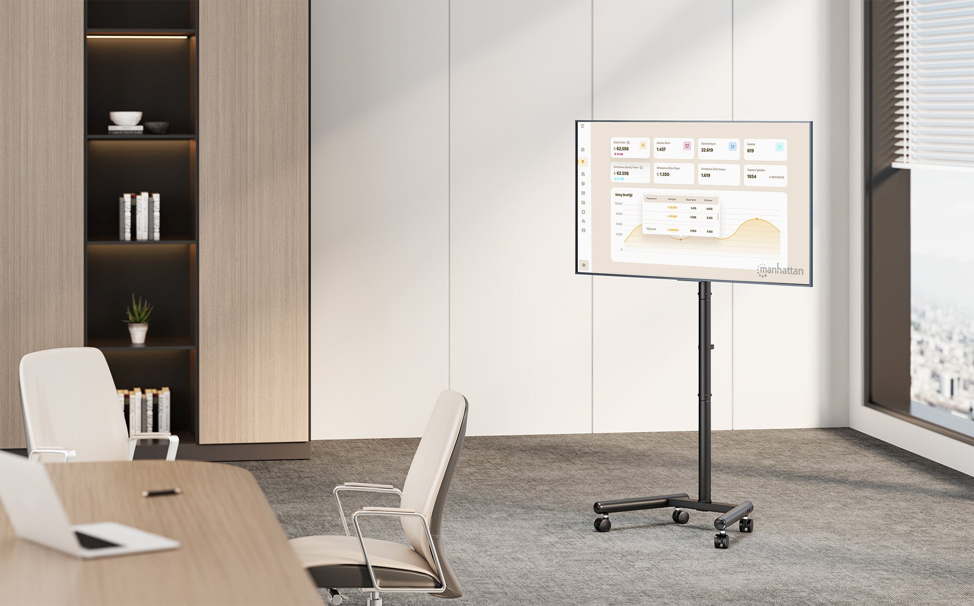 Kompakter TV- und Monitorständer auf Rollen für 13 bis 50 Zoll, neigbar und höhenverstellbar Image 5