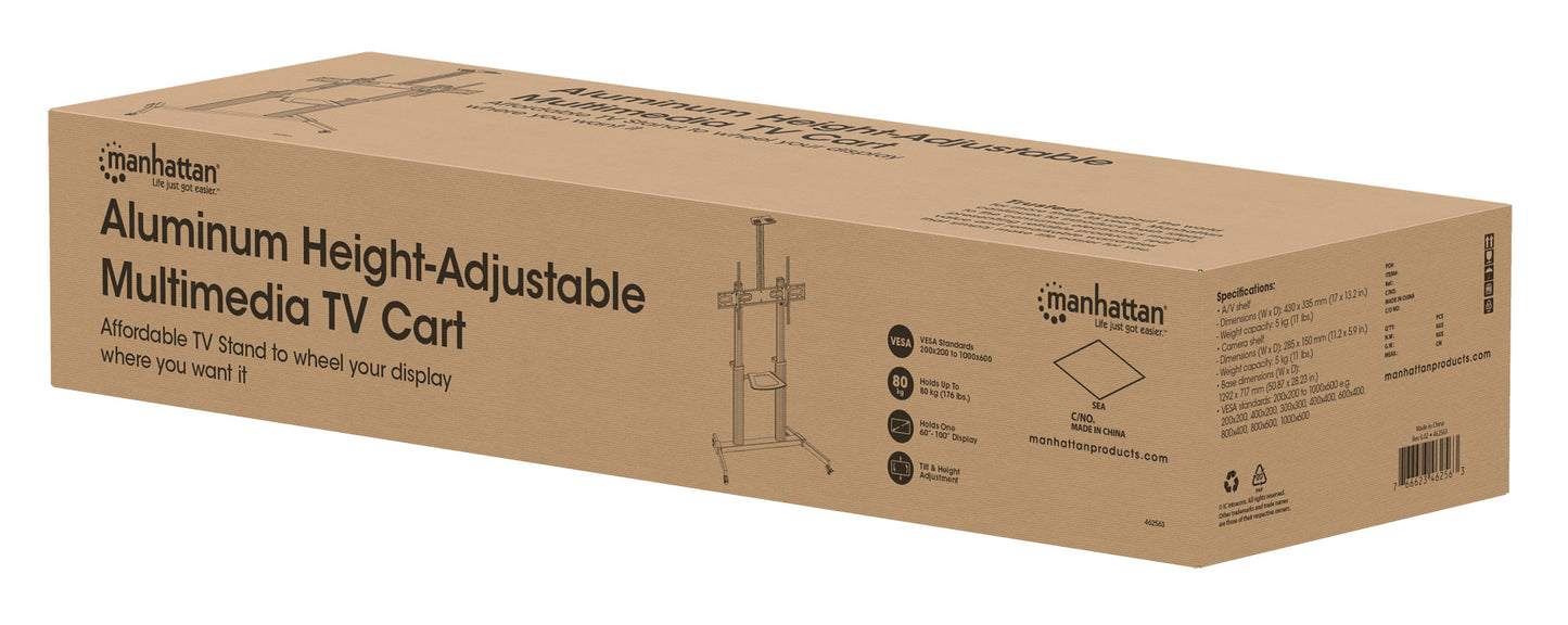 Multimedia TV-Ständer auf Rollen für 60 bis 100 Zoll, neigbar und höhenverstellbar Packaging Image 2