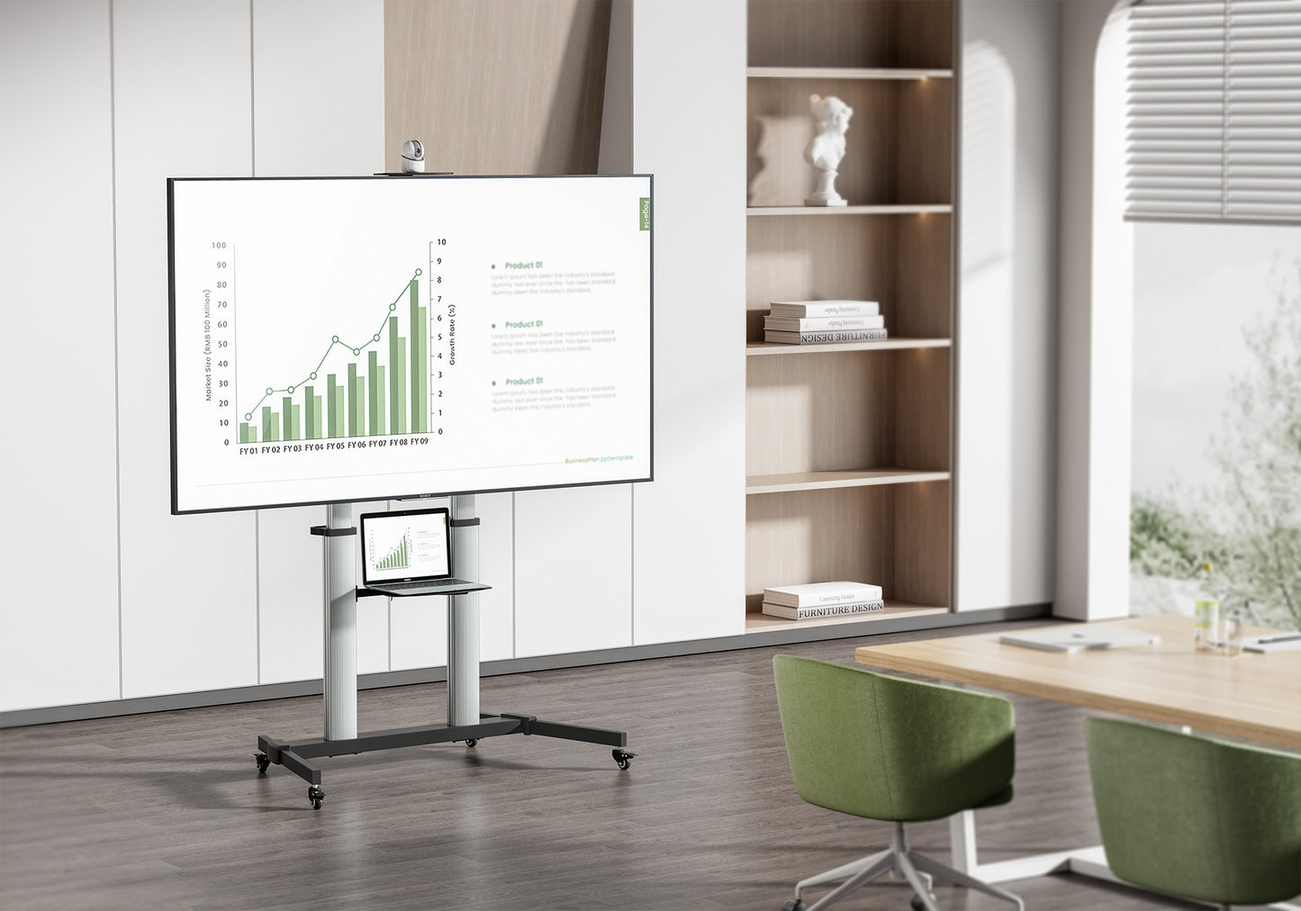 Multimedia TV-Ständer auf Rollen für 60 bis 100 Zoll, neigbar und höhenverstellbar Image 3