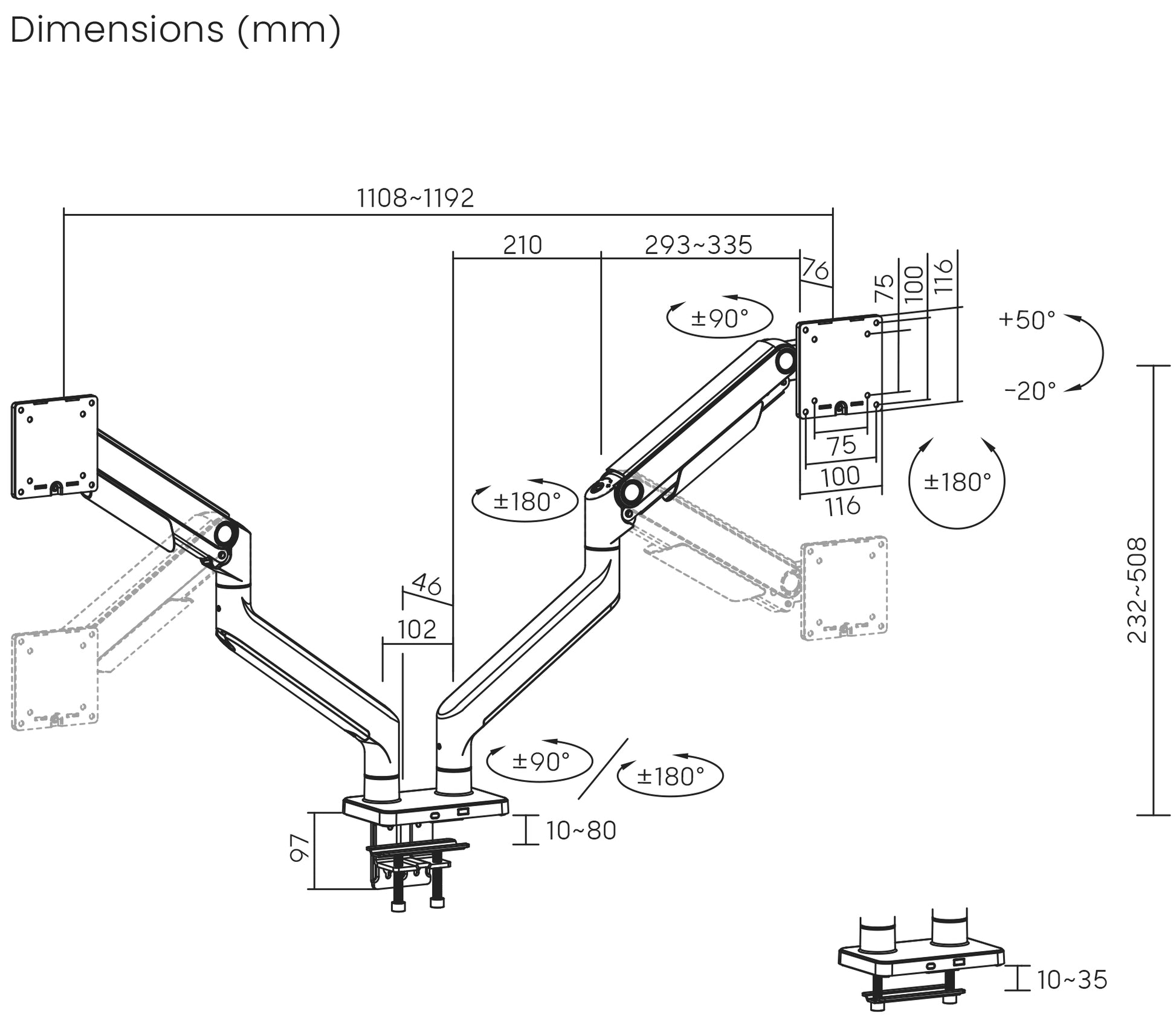 Tischhalterung für zwei Monitore von 17 bis 45 Zoll Image 12