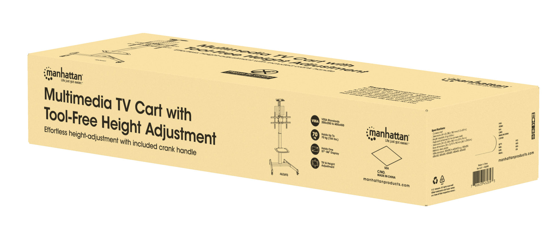 Multimedia TV-Ständer auf Rollen für 37 bis 86 Zoll, neigbar und höhenverstellbar Packaging Image 2