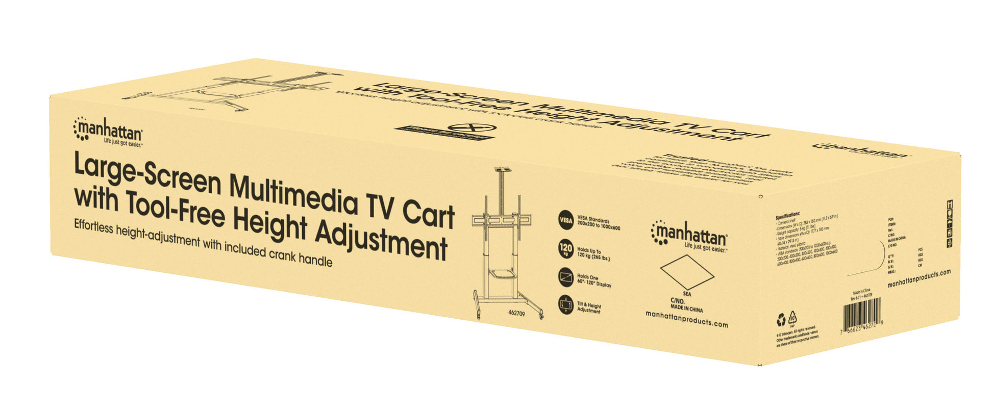 Multimedia TV-Ständer auf Rollen für 60 bis 120 Zoll, neigbar und höhenverstellbar Packaging Image 2