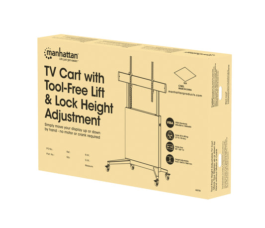 TV-Ständer auf Rollen, höhenverstellbar mit werkzeuglosem Lift&Lock-System, für 50 bis 100 Zoll Packaging Image 2