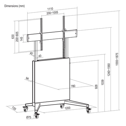 TV-Ständer auf Rollen, höhenverstellbar mit werkzeuglosem Lift&Lock-System, für 50 bis 100 Zoll Image 15