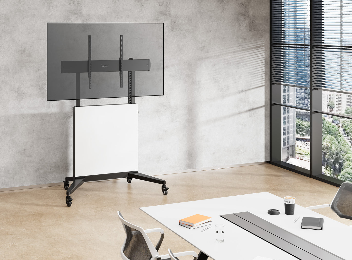 TV-Ständer auf Rollen, höhenverstellbar mit werkzeuglosem Lift&Lock-System, für 50 bis 100 Zoll Image 3