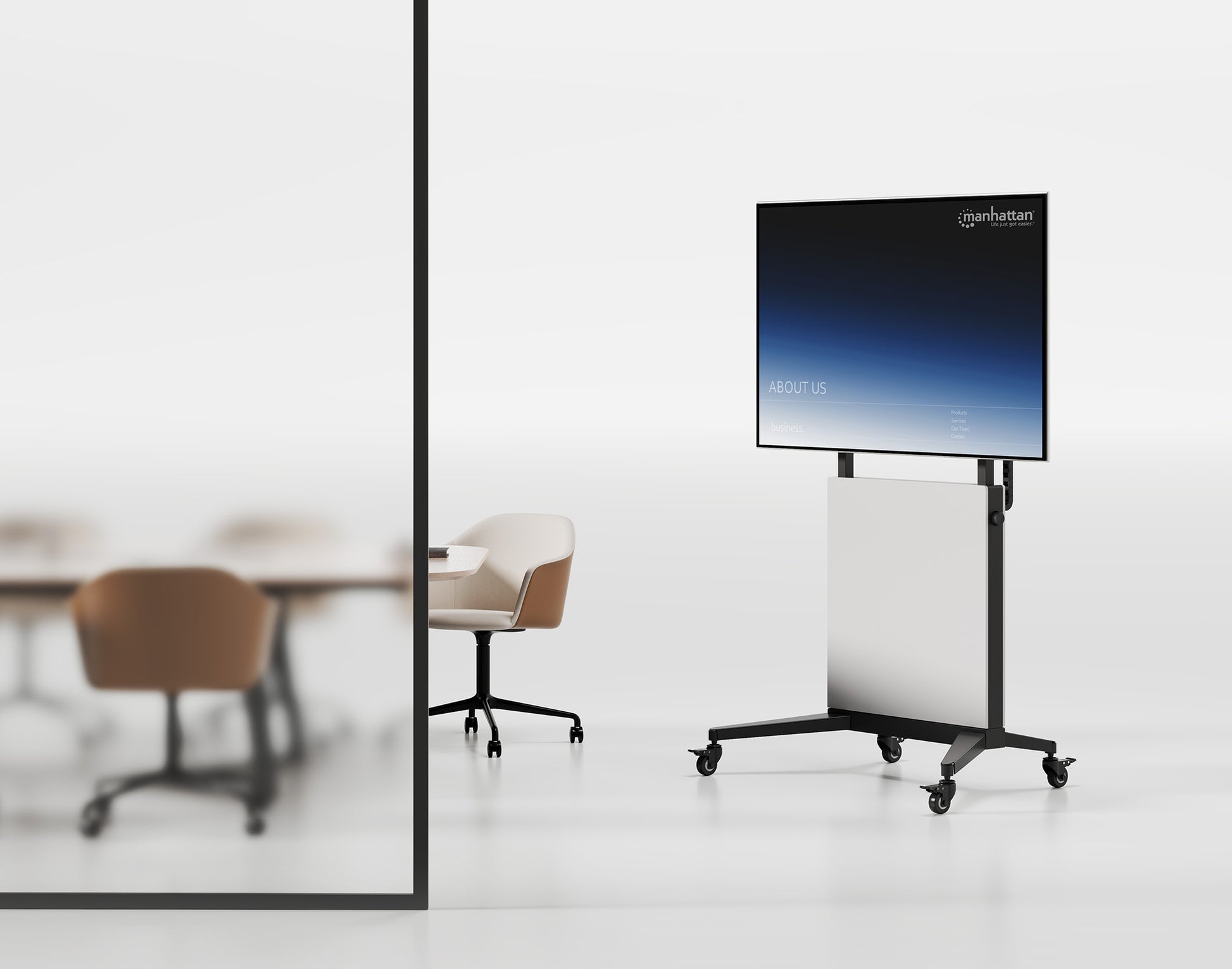 TV-Ständer auf Rollen, höhenverstellbar mit werkzeuglosem Lift&Lock-System, für 50 bis 100 Zoll Image 5