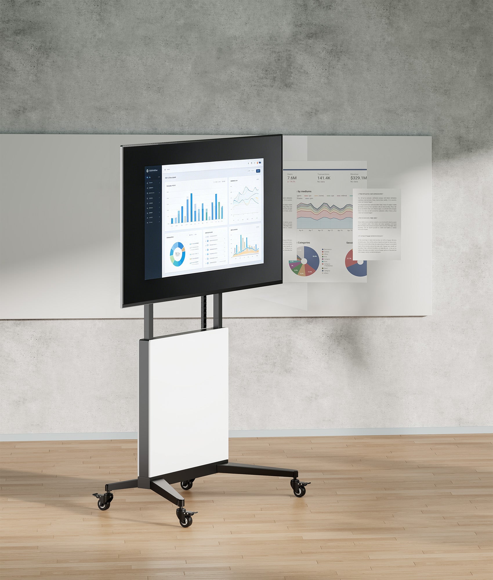 TV-Ständer auf Rollen, höhenverstellbar mit werkzeuglosem Lift&Lock-System, für 50 bis 100 Zoll Image 7