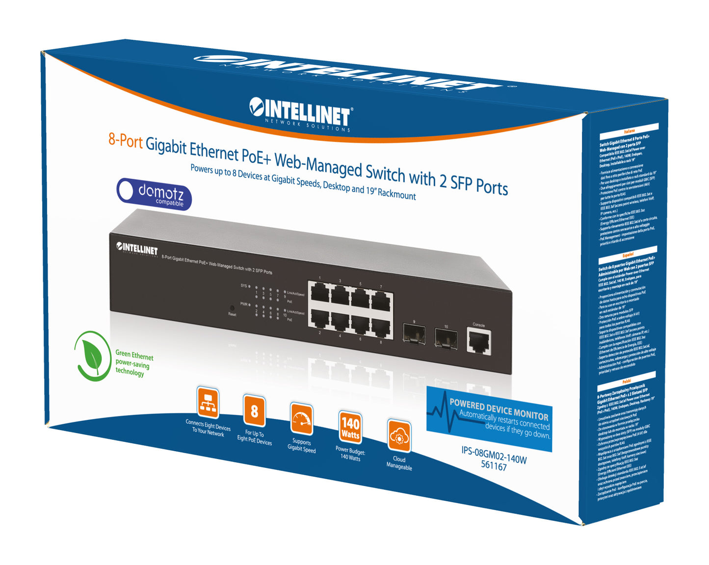 8-Port Gigabit Ethernet PoE+ Web-Managed Switch mit 2 SFP-Ports Packaging Image 2