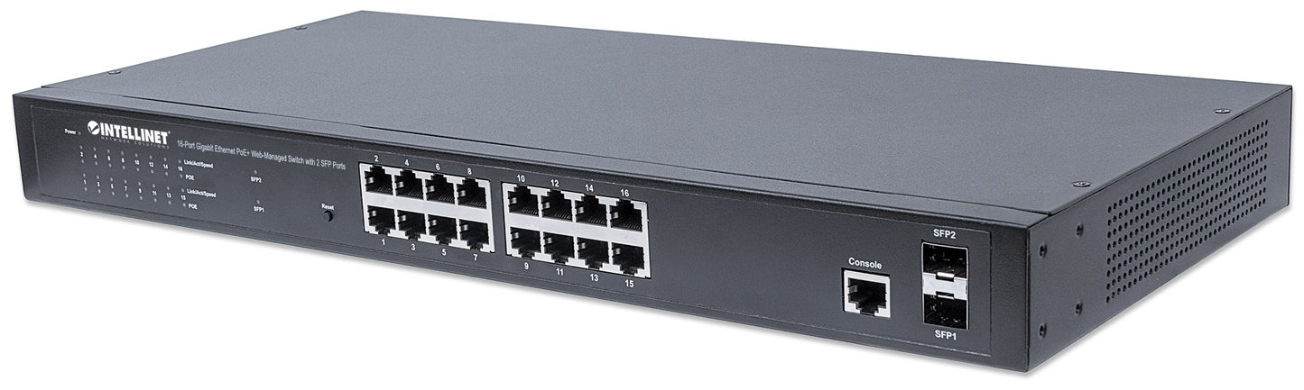 16-Port Gigabit Ethernet PoE+ Web-Managed Switch mit 2 SFP-Ports Image 1