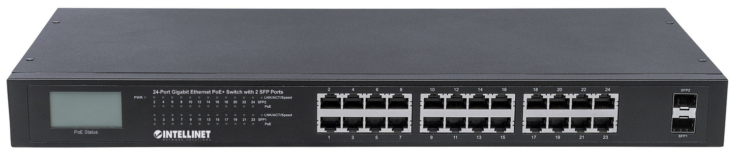 24-Port Gigabit Ethernet PoE+ Switch mit 2 SFP-Ports und LCD-Anzeige Image 4