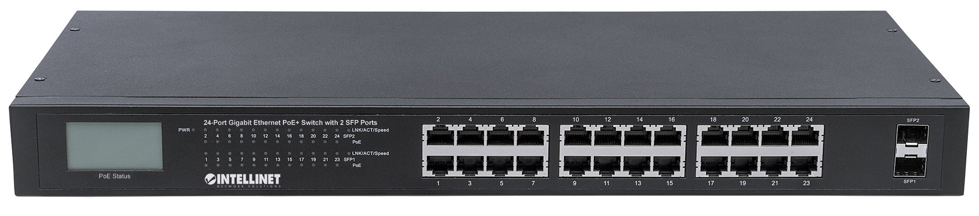 24-Port Gigabit Ethernet PoE+ Switch mit 2 SFP-Ports und LCD-Anzeige Image 4