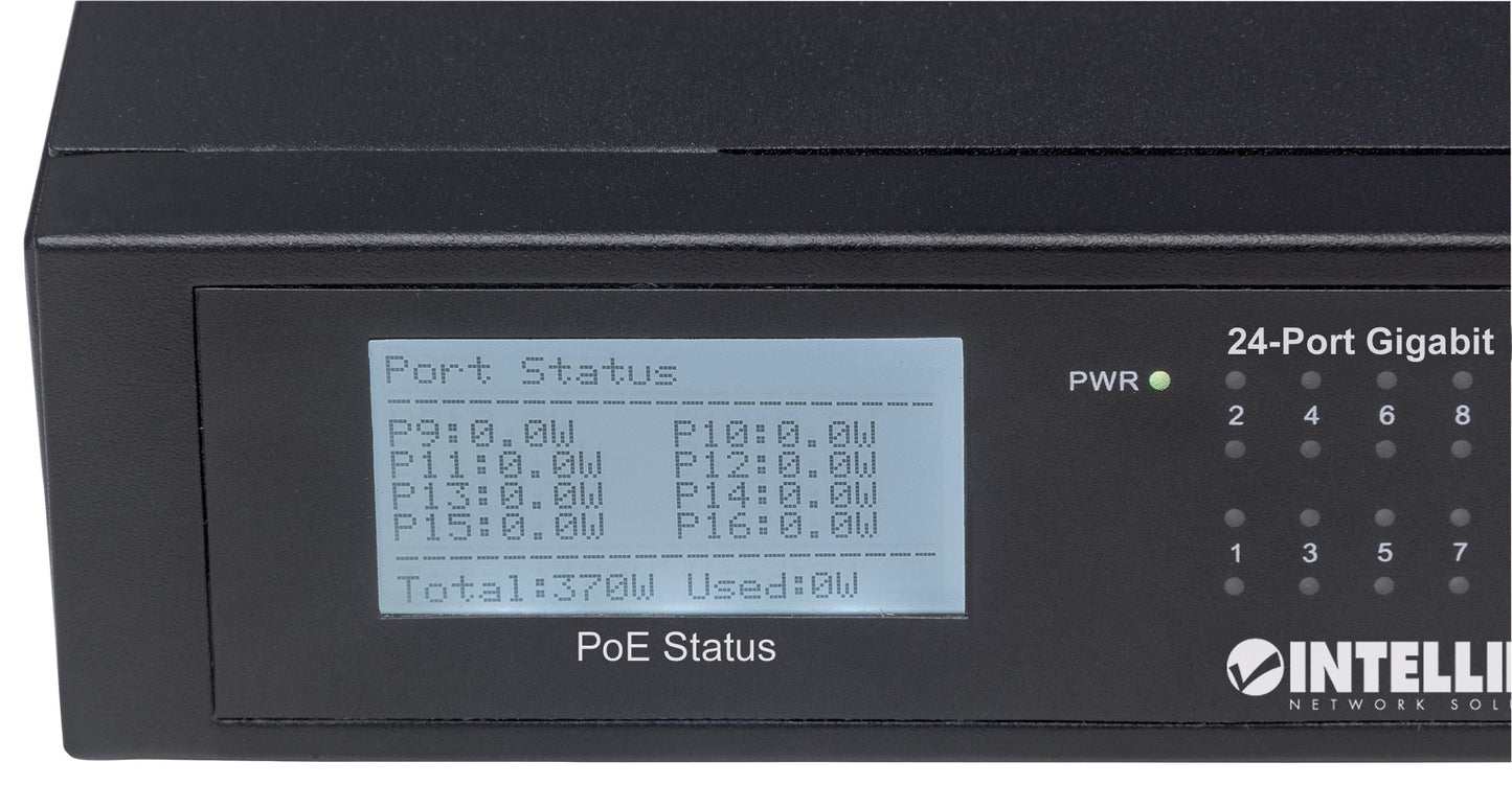 24-Port Gigabit Ethernet PoE+ Switch mit 2 SFP-Ports und LCD-Anzeige Image 6