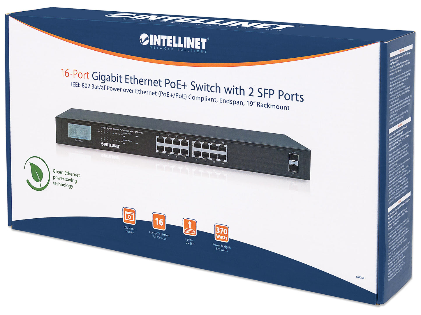 16-Port Gigabit Ethernet PoE+ Switch mit 2 SFP-Ports und LCD-Anzeige Packaging Image 2