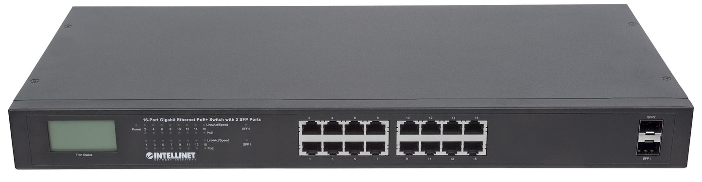 16-Port Gigabit Ethernet PoE+ Switch mit 2 SFP-Ports und LCD-Anzeige Image 4