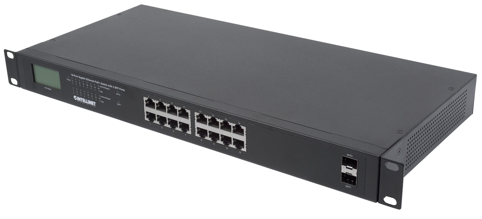 16-Port Gigabit Ethernet PoE+ Switch mit 2 SFP-Ports und LCD-Anzeige Image 6
