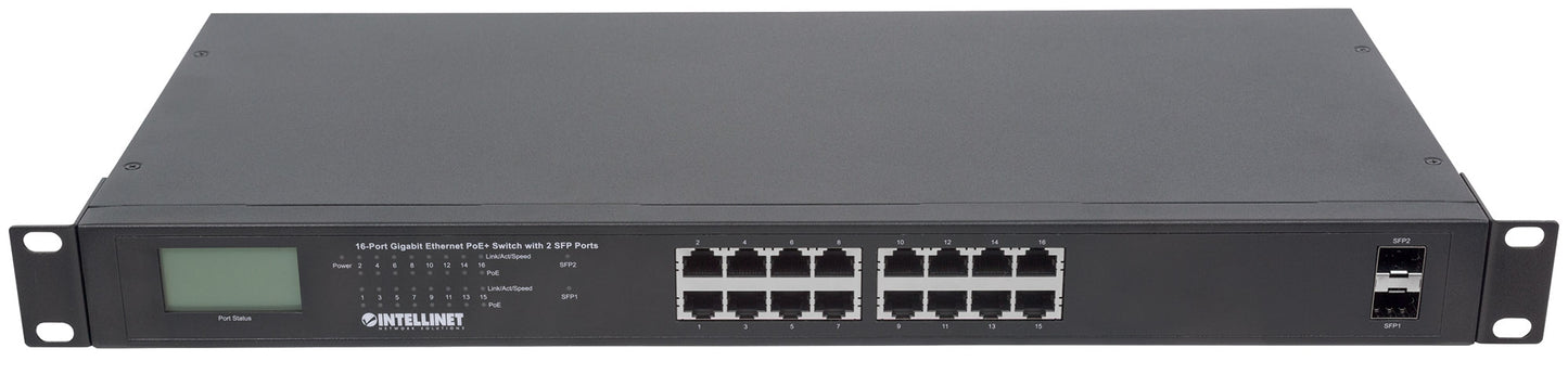 16-Port Gigabit Ethernet PoE+ Switch mit 2 SFP-Ports und LCD-Anzeige Image 7