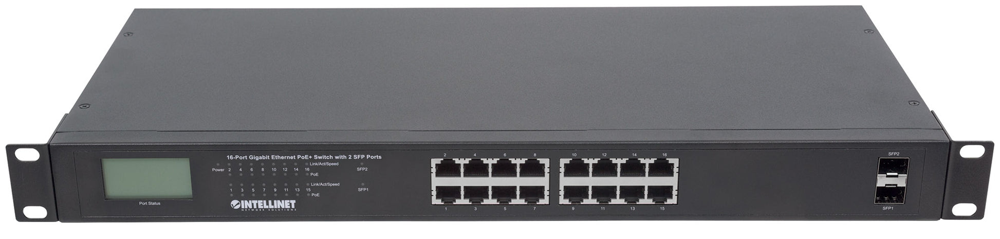 16-Port Gigabit Ethernet PoE+ Switch mit 2 SFP-Ports und LCD-Anzeige Image 7