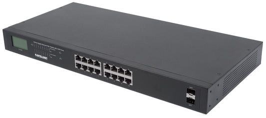 16-Port Gigabit Ethernet PoE+ Switch mit 2 SFP-Ports und LCD-Anzeige Image 1