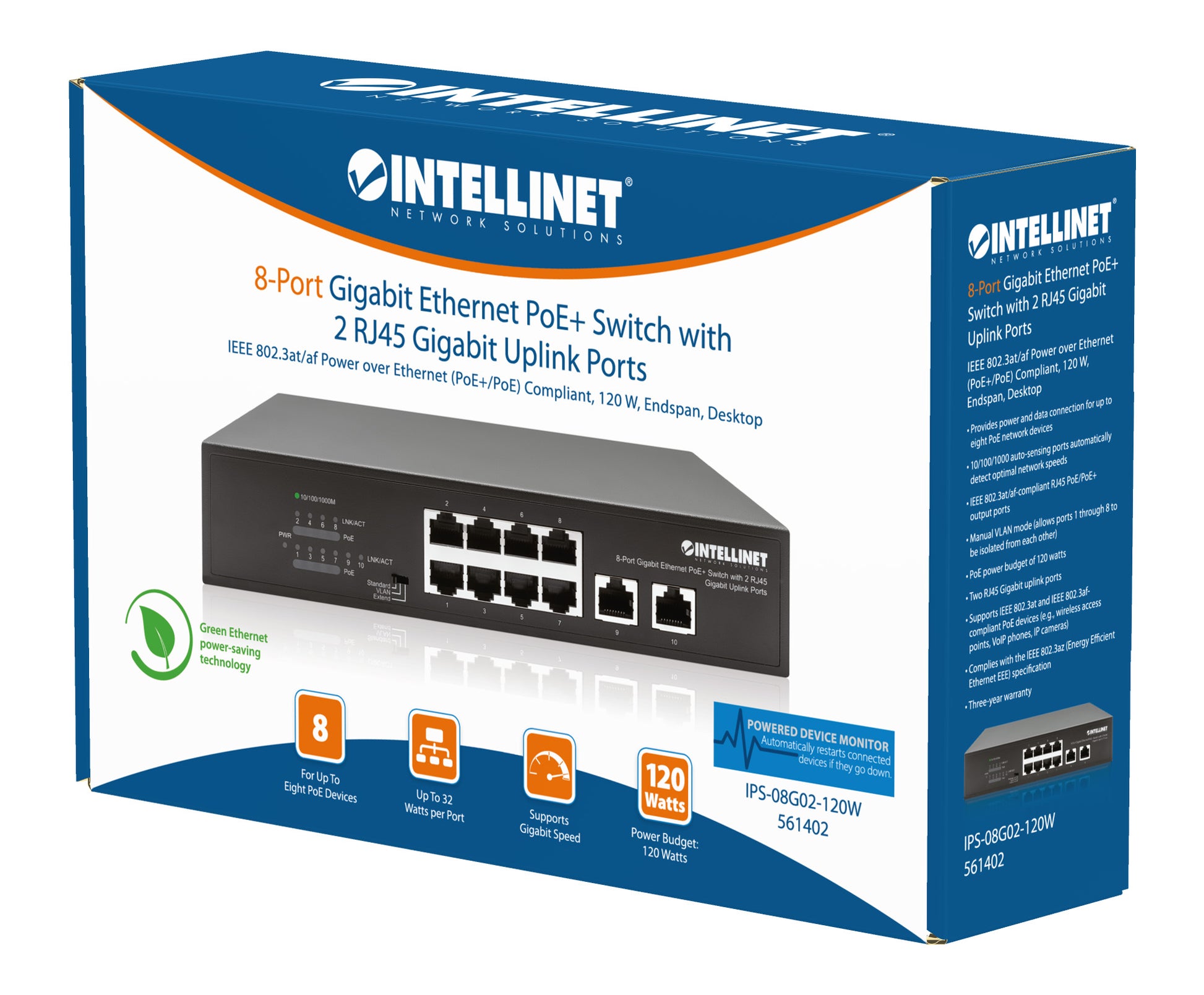 8-Port Gigabit Ethernet PoE+ Switch mit 2 RJ45 Gigabit Uplink-Ports Packaging Image 2