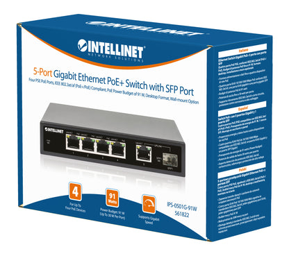 5-Port Gigabit Ethernet PoE+ Switch mit SFP-Port Packaging Image 2