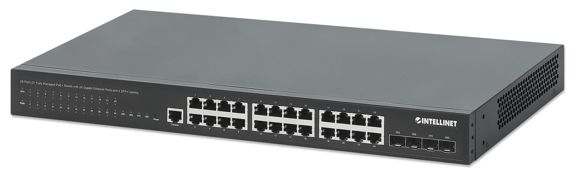 28-Port L2+ Fully Managed PoE+ Switch mit 24 Gigabit Ethernet-Ports und 4 SFP+ Uplinks Image 1