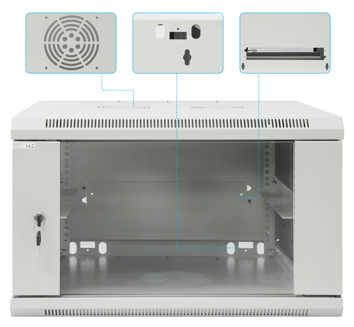 19" Wandverteiler, 6 HE, 370 (H) x 600 (B) x 600 (T) mm, grau Image 9