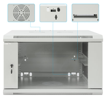 19" Wandverteiler, 6 HE, 370 (H) x 600 (B) x 600 (T) mm, grau Image 9