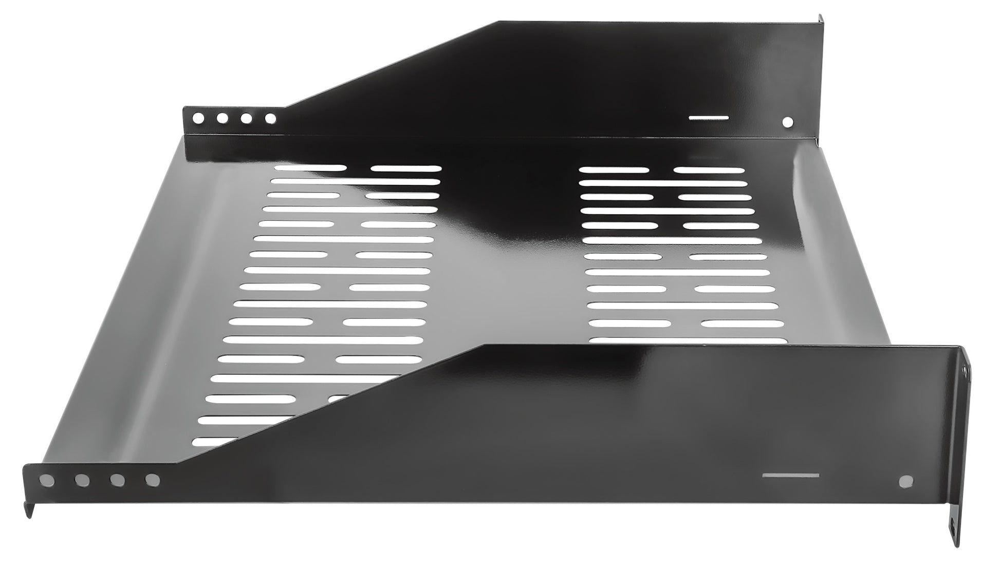 19" Fachboden zur Frontmontage, 2 HE, 400 mm Tiefe, schwarz Image 5