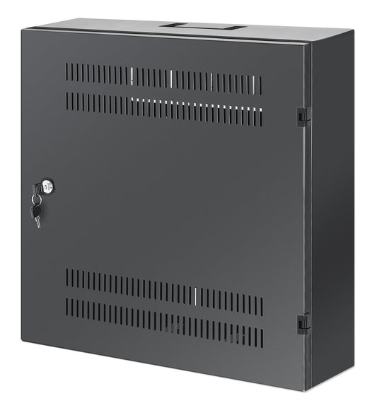 Flacher 19" Netzwerk-Wandverteiler mit Montageschienen 4 HE Horizontal und 2 HE Vertikal, schwarz Image 1