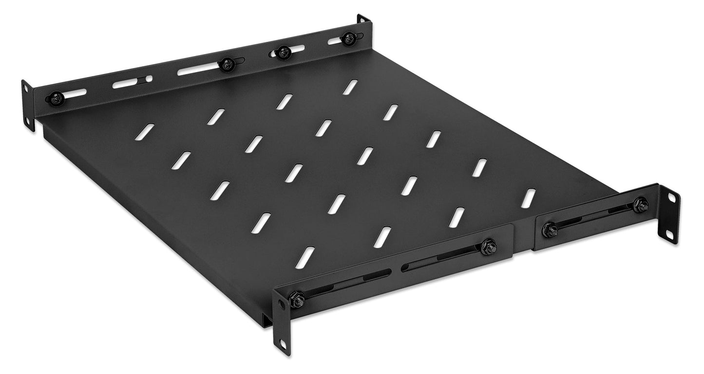 19" Fachboden mit variablen Schienen zur Festmontage, 1 HE, 350 mm Tiefe, schwarz Image 1