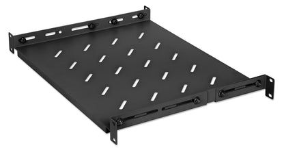 19" Fachboden mit variablen Schienen zur Festmontage, 1 HE, 350 mm Tiefe, schwarz Image 1