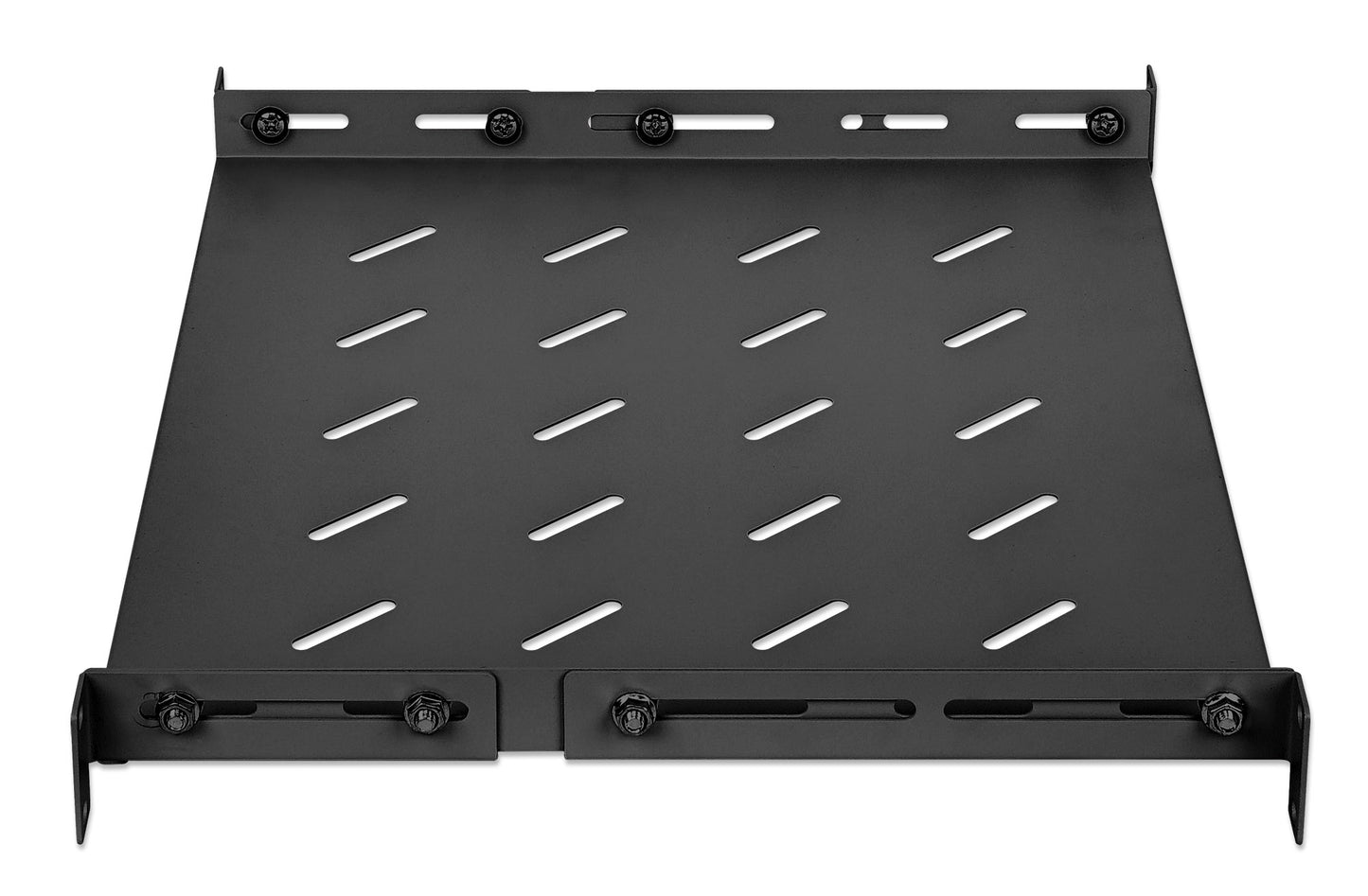 19" Fachboden mit variablen Schienen zur Festmontage, 1 HE, 350 mm Tiefe, schwarz Image 4