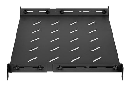 19" Fachboden mit variablen Schienen zur Festmontage, 1 HE, 350 mm Tiefe, schwarz Image 4