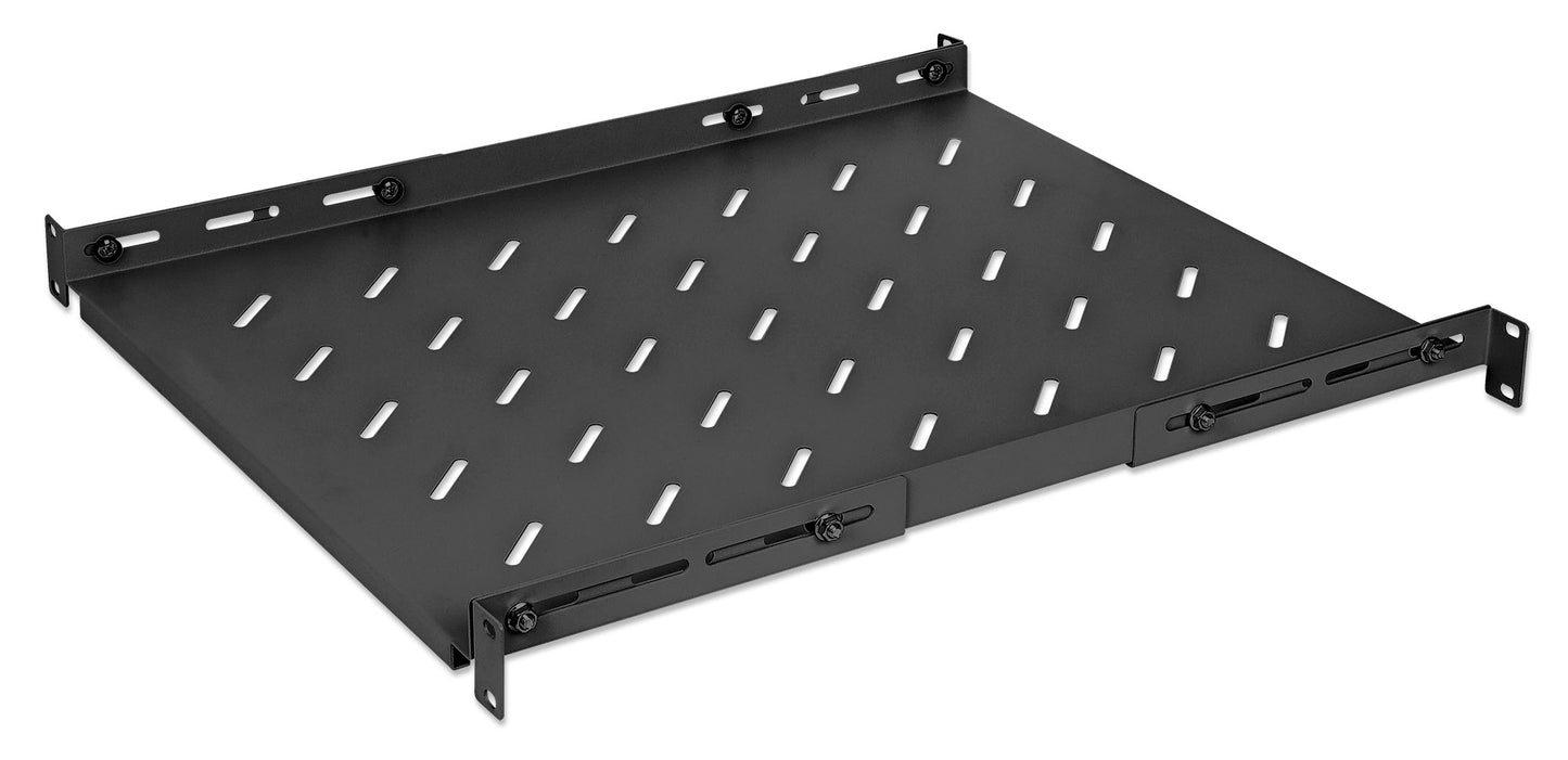 19" Fachboden mit variablen Schienen zur Festmontage, 1 HE, 550 mm Tiefe, schwarz Image 1