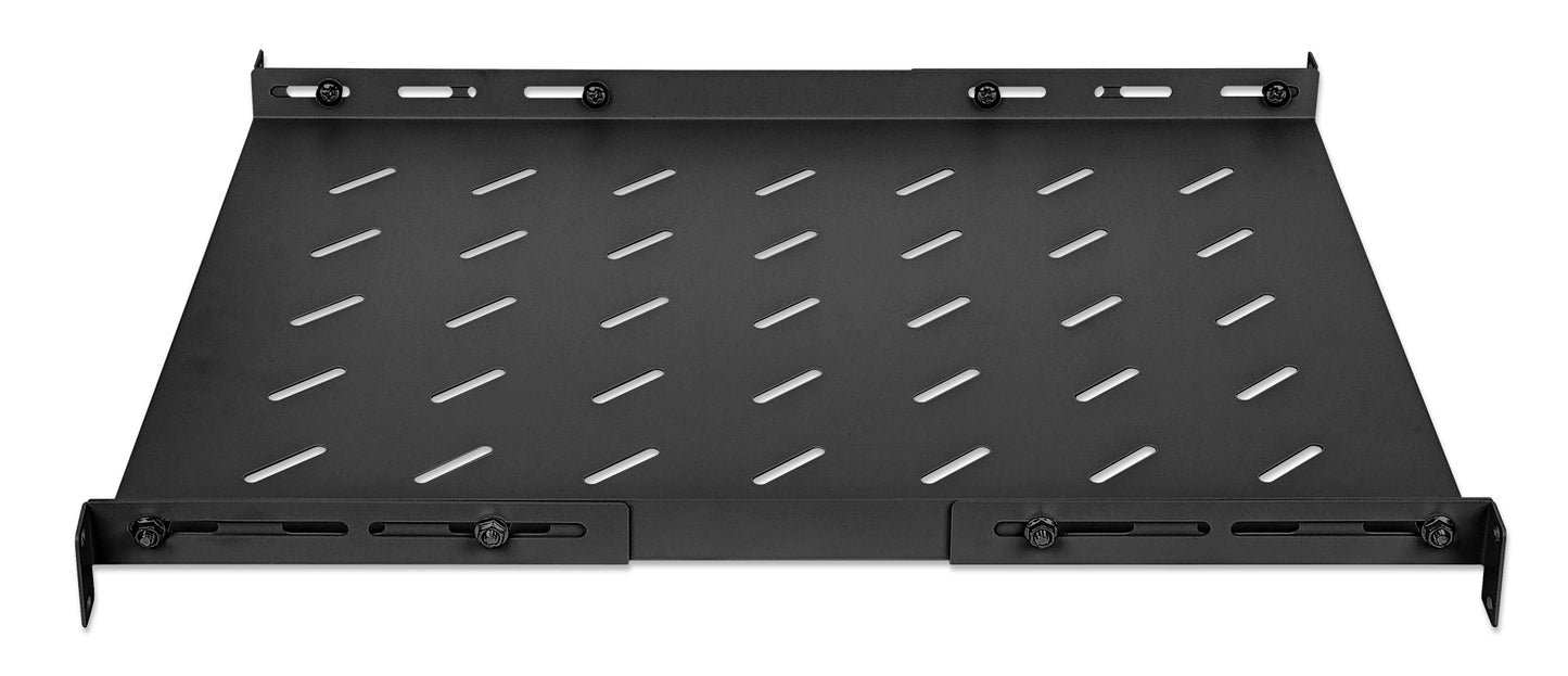 19" Fachboden mit variablen Schienen zur Festmontage, 1 HE, 550 mm Tiefe, schwarz Image 4