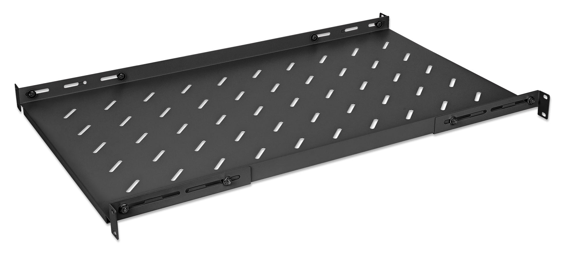 19" Fachboden mit variablen Schienen zur Festmontage, 1 HE, 750 mm Tiefe, schwarz Image 1