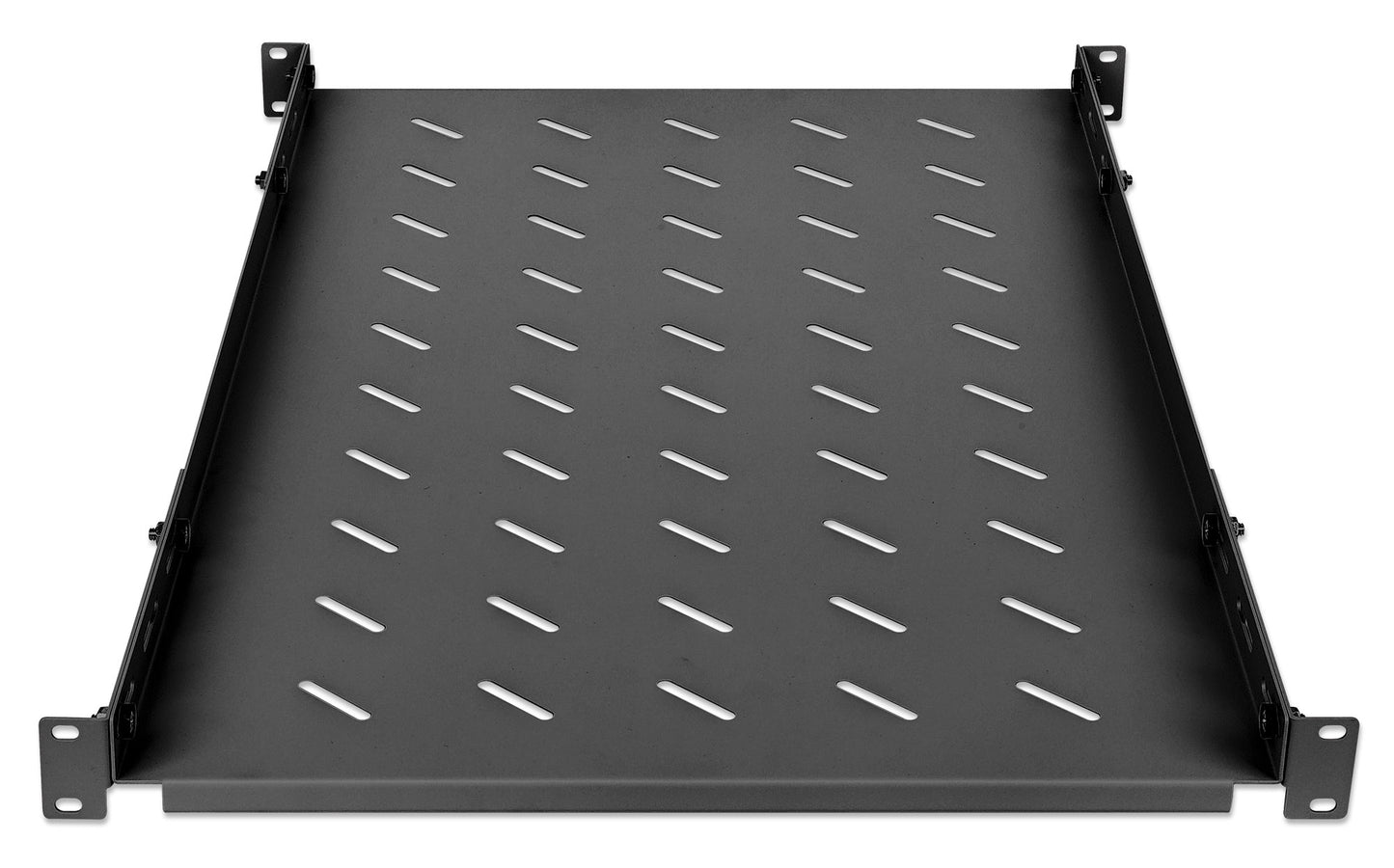 19" Fachboden mit variablen Schienen zur Festmontage, 1 HE, 750 mm Tiefe, schwarz Image 3