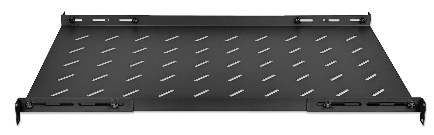 19" Fachboden mit variablen Schienen zur Festmontage, 1 HE, 750 mm Tiefe, schwarz Image 4