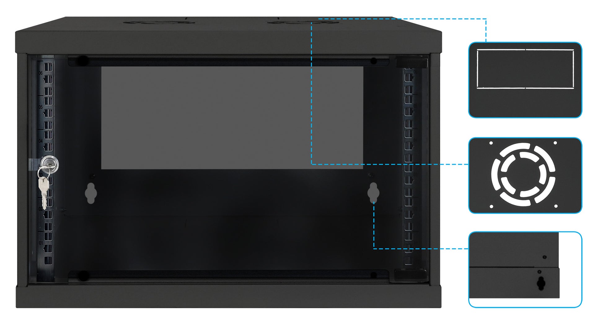 6 HE 19" Netzwerk-Wandverteiler, Basic Line, 560 mm Tiefe, schwarz Image 8
