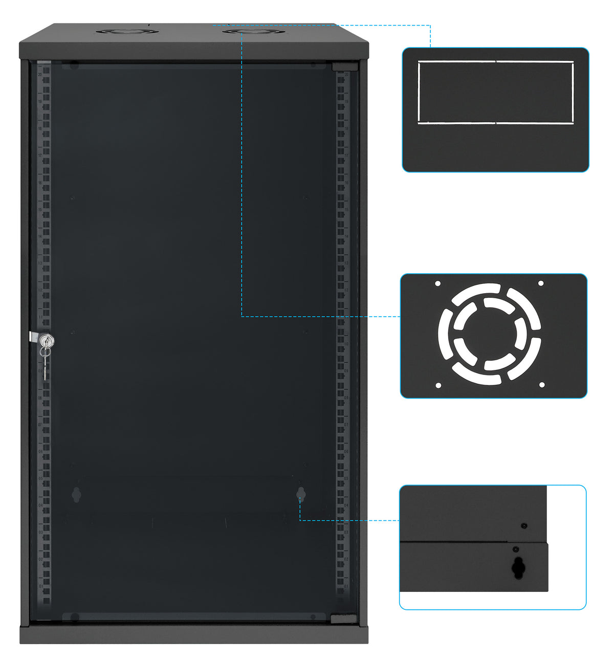 20 HE 19" Netzwerk-Wandverteiler, Basic Line, 400 mm Tiefe, schwarz Image 9