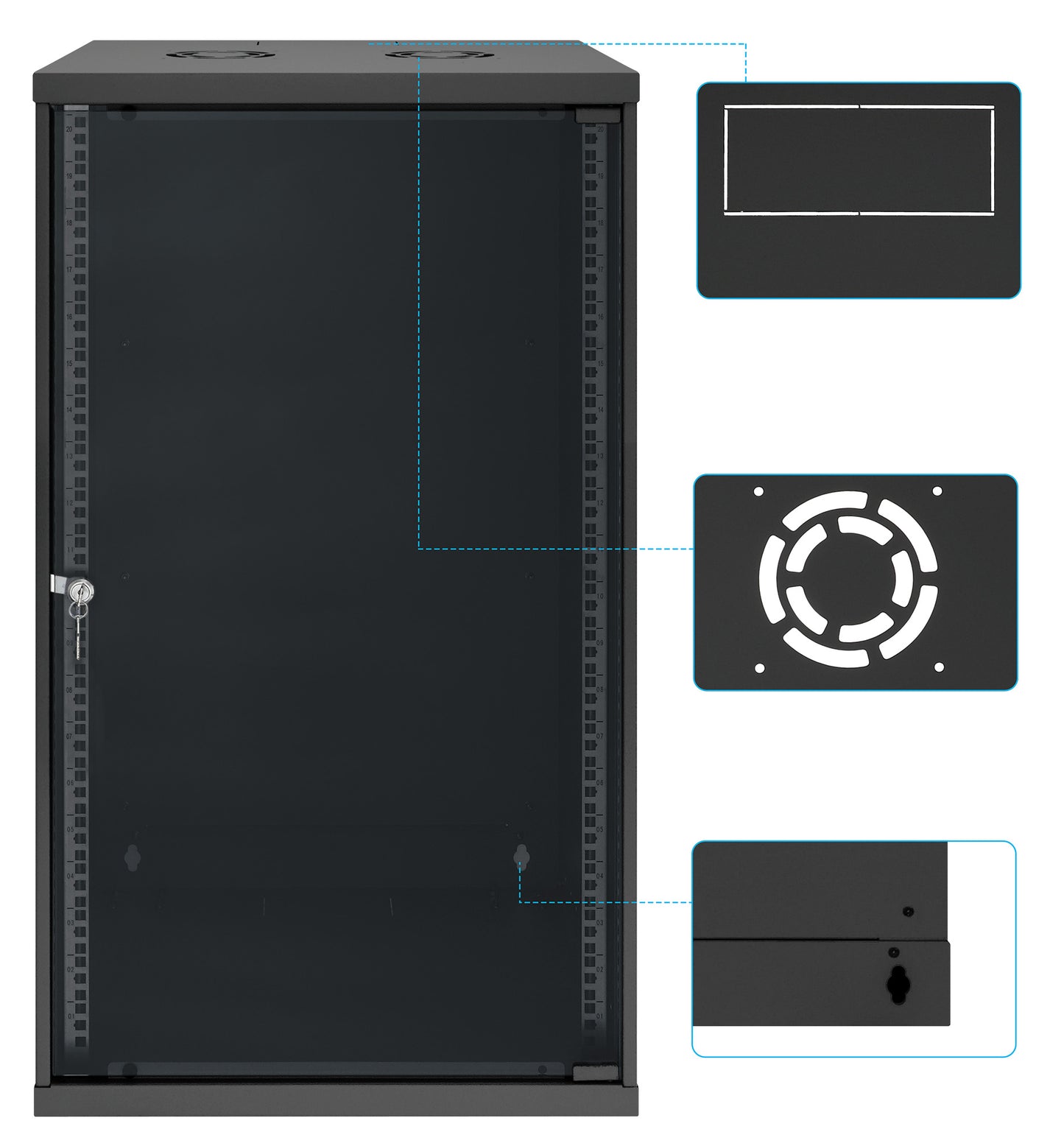 20 HE 19" Netzwerk-Wandverteiler, Basic Line, 400 mm Tiefe, schwarz Image 9